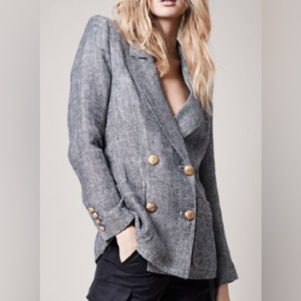 Smythe Unstructured DB Blazer Black/White Herringbone, size Small